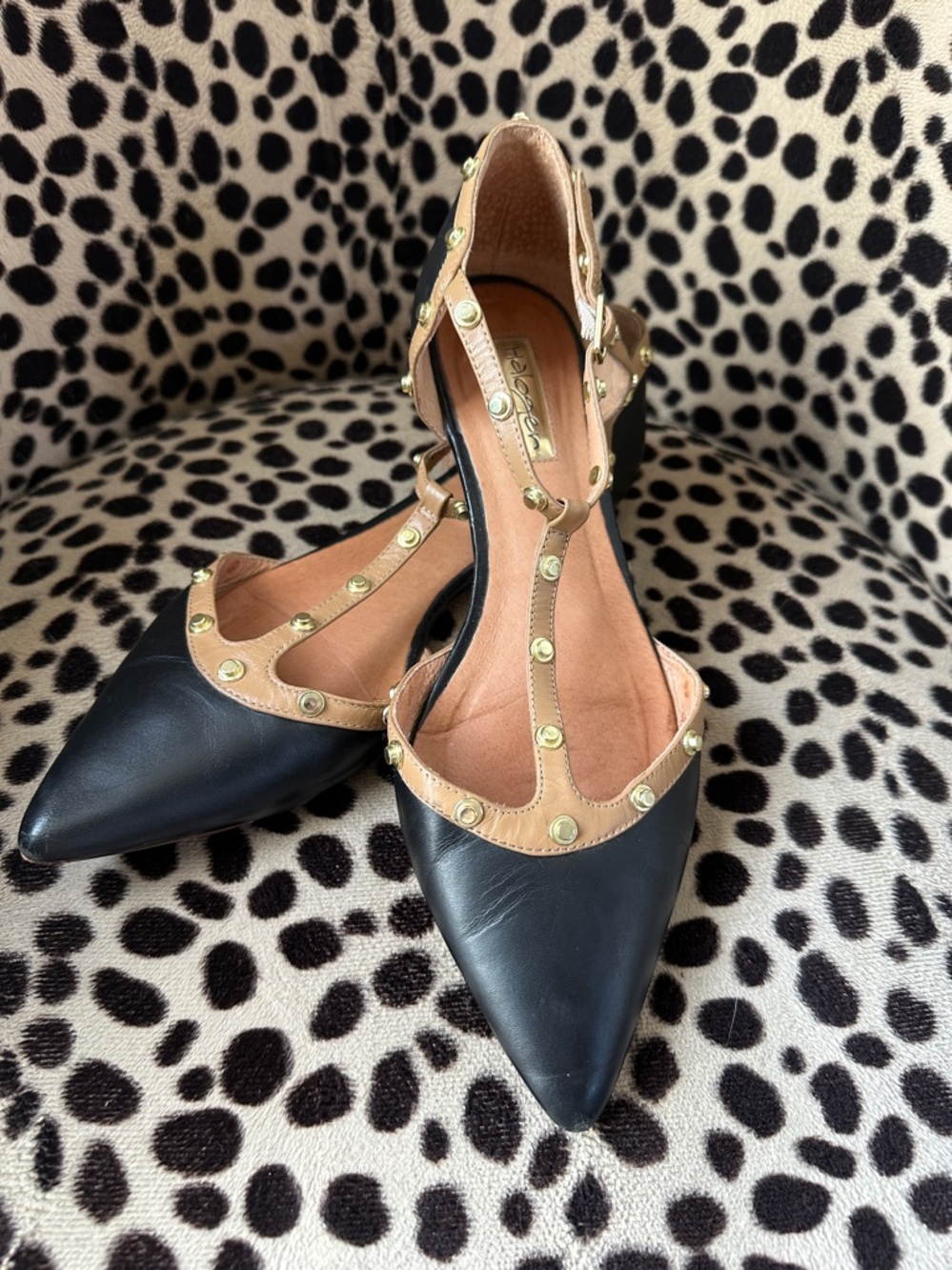 Halogen Black/Tan Studded Trim flats - Picture 2 of 11